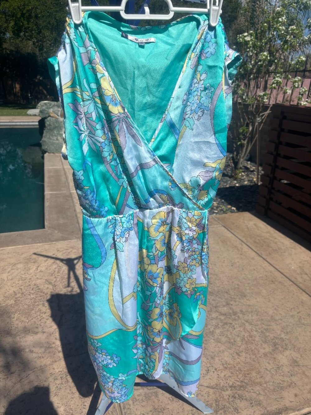 Jennifer Lopez Aqua Floral Satin Dress Gently Used